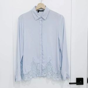 The Kooples Light Blue Lace Trim Button Up Shirt